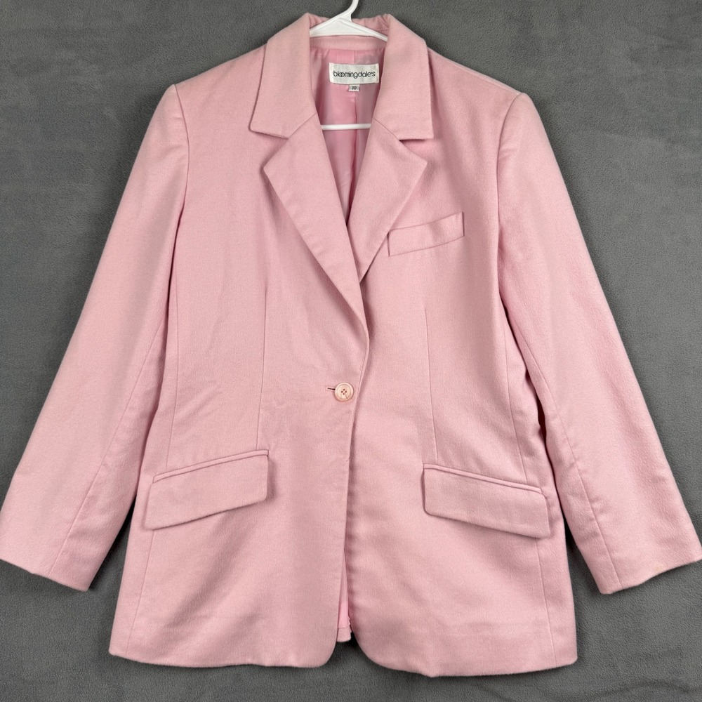 Bloomingdales Vintage 100% Cashmere Blazer Pink Single Button Jacket Size 10 USA
